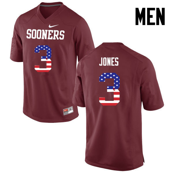 Men Oklahoma Sooners #3 Mykel Jones College Football USA Flag Fashion Jerseys-Crimson